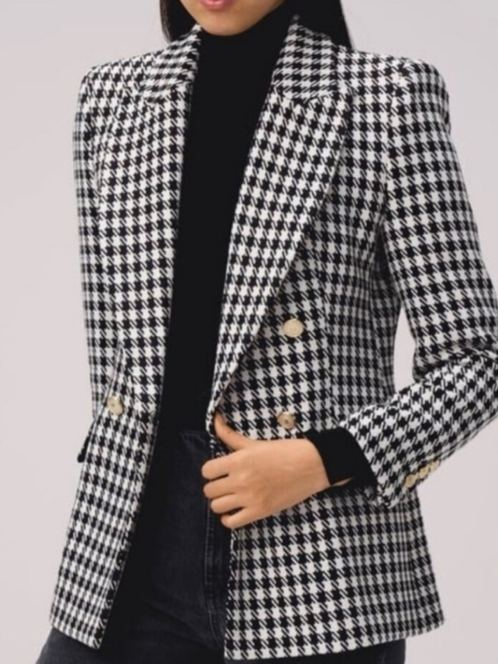 Zara Black & White Houndstooth Double-Breasted Blazer